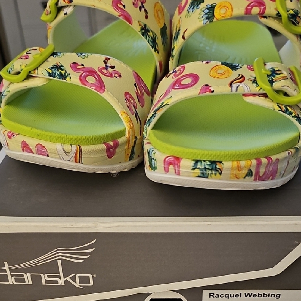 Dansko Womens Lime Green Floral  Sandals
